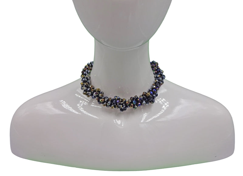 [Australia] - 80-inch 6x8MM Endless Infinity Beaded Long OR 4-Layer Multi Strand Statement Crystal Necklace. jet black aurora borealis finish 