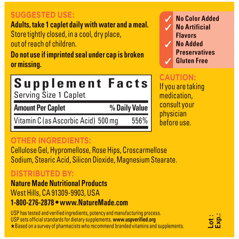 [Australia] - Nature Made Vitamin C 500 mg Caplets with Rose Hips, 130 Count 