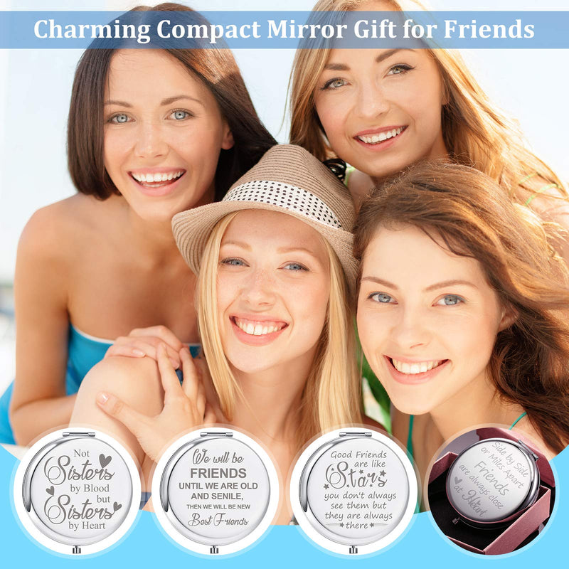 [Australia] - 4 Pieces Compact Mirror Best Friend Present for Women, Makeup Mirror Long Distance Friendship Present for Women Christmas Birthday Presents for Friends Female, Her, Soul Sister, Besties, BFF 