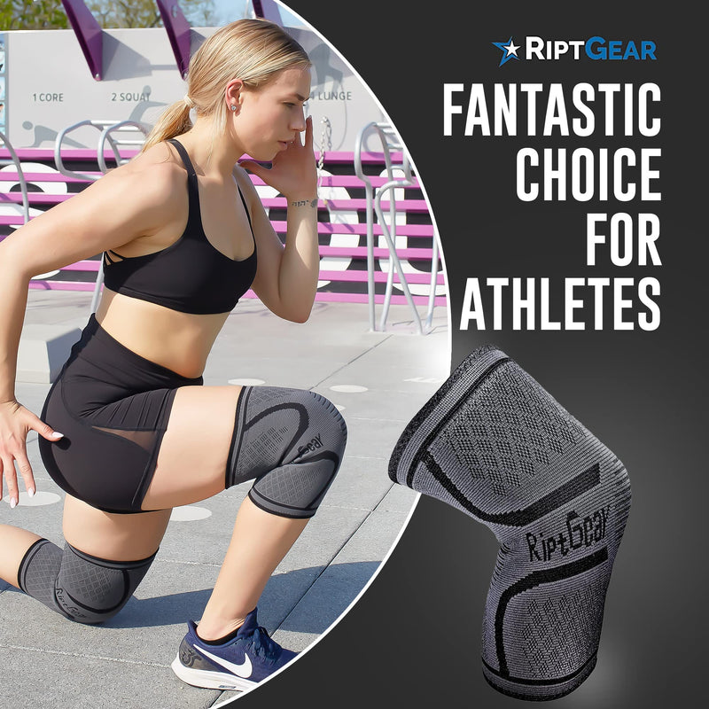 [Australia] - RiptGear Knee Compression Sleeve - Knee Braces for Knee Pain - Compression for Arthritis, Meniscus Tear, Running - Knee Support for Women and Knee Brace for Men - Running Knee Brace, Knee Sleeves Weightlifting, Plus Size (X-Large, Gray (1 Pack)) X-Large 