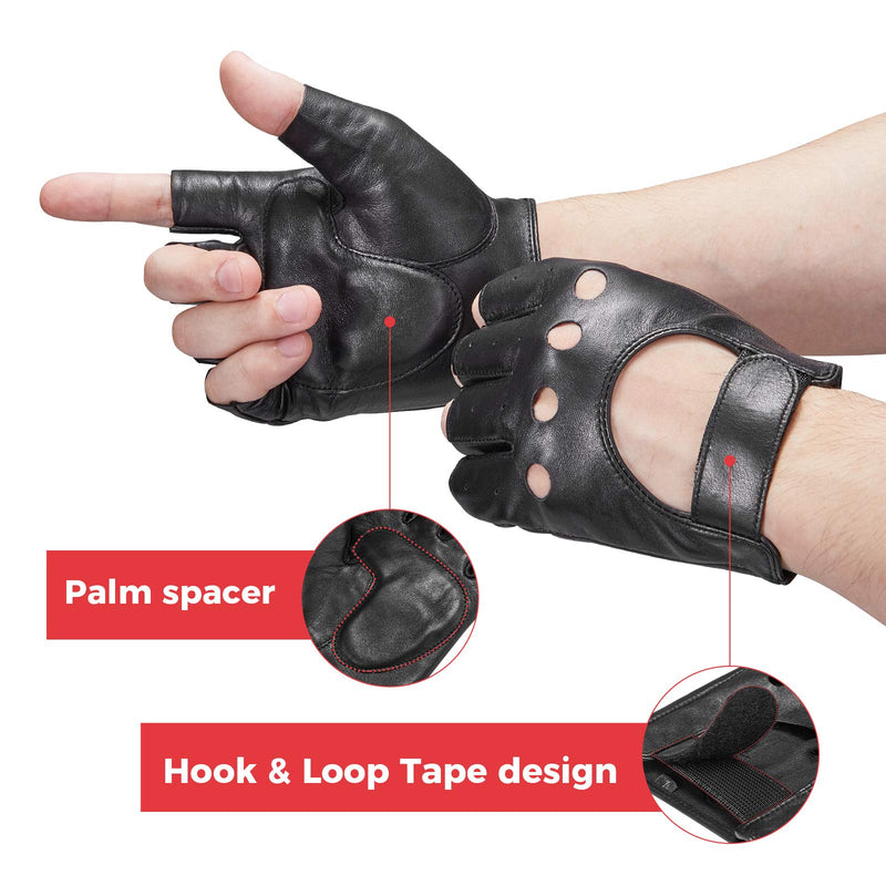 [Australia] - Driving Fingerless Gloves Mortorcylce Driver Gloves Sheepskin Leather for men, Black, Small 