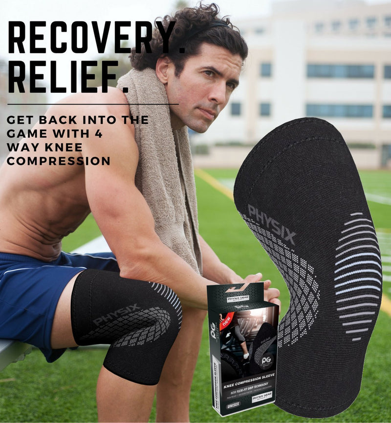 [Australia] - Physix Gear Sport Knee Support Brace - Best No-Slip Knee Braces for Knee Pain Women & Men, Compression Knee Sleeves for Running Workout Walking Hiking Sports Arthritis ACL Torn Meniscus XX-Large | 24.5"-27" Black/Grey (Single) 