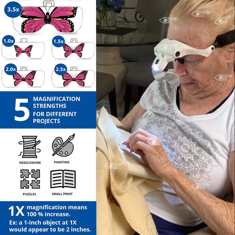 [Australia] - Vision Aid Magnifying Glasses with Light for Close Work, Illuminated Hands Free Headband Magnifier Goggles with Storage Case for Hobby Painting Reading Coin Watch Bead Jewelry 