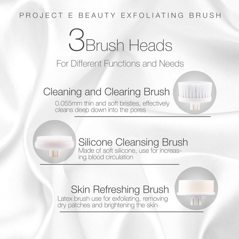 [Australia] - Project E Beauty Electric Facial Cleanser Set | 360¬∞ Rotating Deep Cleansing Beauty Brush Battery Powered Portable Face Cleanser Set with 3 Peeling Exfoliating Brush Head 