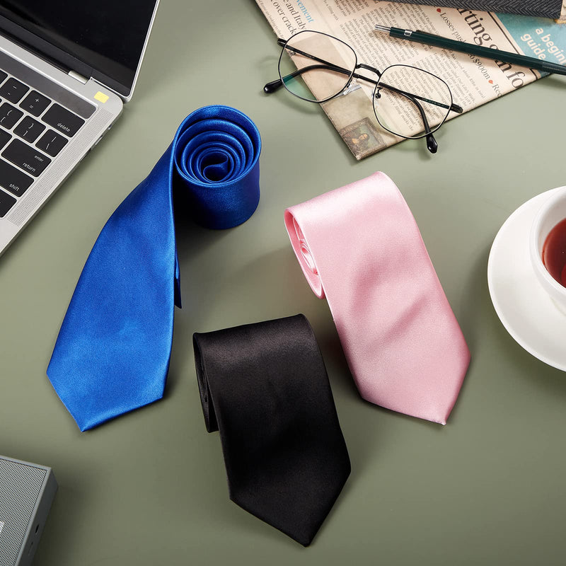 [Australia] - 12 Pieces Solid Satin Ties Pure Color Ties Set Business Formal Necktie Tie for Men Formal Occasion Wedding (Mix Color) 