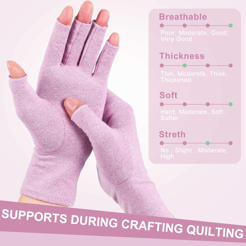 [Australia] - 3 Pairs Compression Craft Arthritis Hands Gloves Fingerless Pressure Joint Relief for Quilting Sewing Typing Household Duties Black, Gray, Purple Medium (3 Pair) 