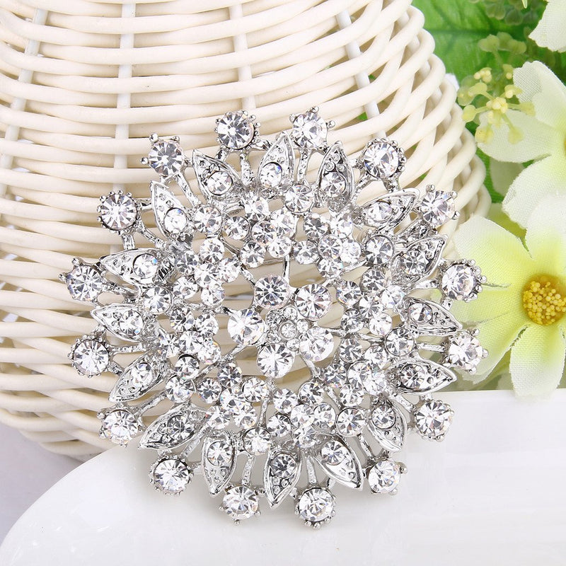 [Australia] - EVER FAITH Women's Austrian Crystal Elegant Flower Leaf Bridal Corsage Brooch Pin Clear Silver-Tone 