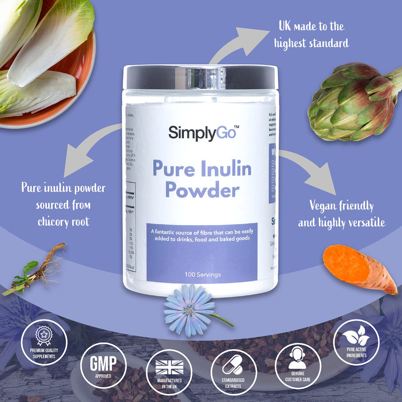 [Australia] - SimplyGo Pure Inulin Powder | 500g | 100 Servings | Great Source of Soluble Dietary Fibre | Prebiotic Supplement | Vegan Friendly | Resealable Tub for Ease 