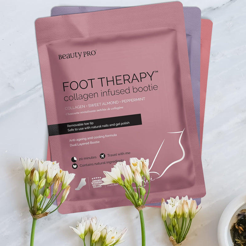 [Australia] - BeautyPro FOOT THERAPY Foot Mask with Collagen, Salicylic Acid (BHA Complex), & Argan Oil | Packed Full of Natural Ingredients | Intensely Moisturising | Bootie with Removable Toe Tip | 