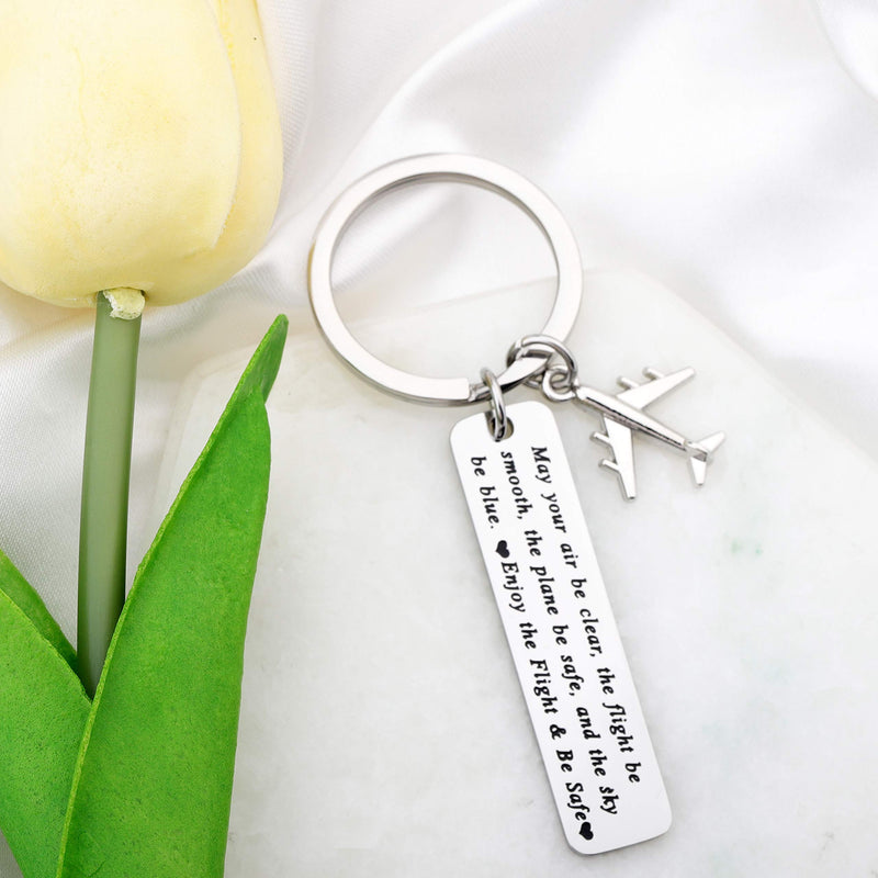 [Australia] - FUSTMW Pilot Gift Flight Attendant Gift Fly Safe Keychain Traveling Gifts May Your Air Be Clear The Flight Be Smooth The Plane Be Safe Airplane Jewelry silver 