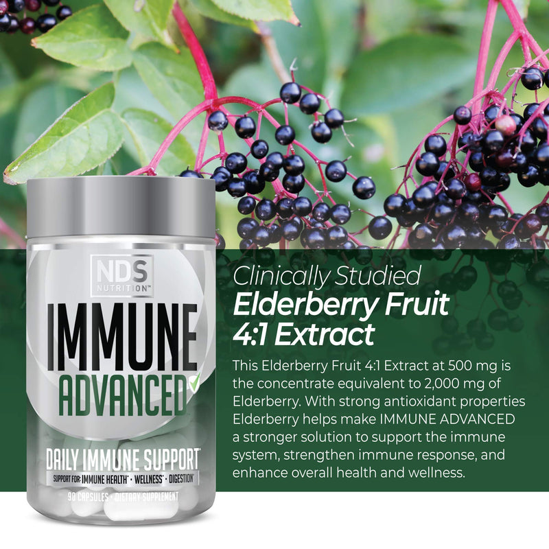 [Australia] - NDS Nutrition Advanced Immune Booster – Comprehensive Immune Support Supplement for Adults with Elderberry, Vitamin C, Vitamin D, Zinc and 5 Billion CFU Probiotic - Herbal Immune Defense (90 Capsules) 