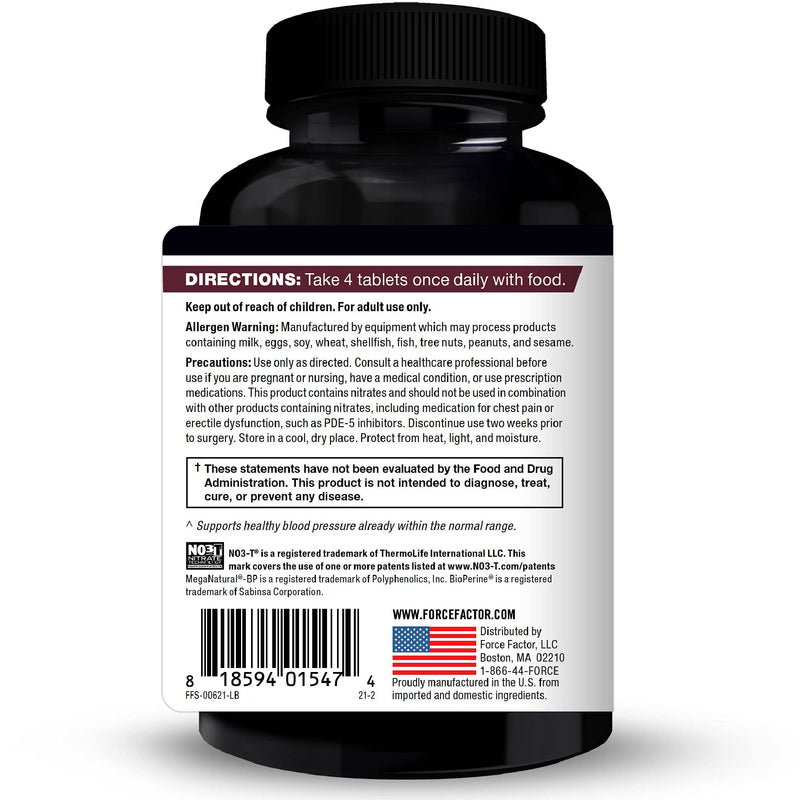 [Australia] - Force Factor Total Beets Blood Pressure Support Supplement with Nitrates and Grapeseed Extract to Boost Nitric Oxide, Circulatory and Cardiovascular Vasodilator Heart Health Vitamins, 120 Count Tablets 120 Count (Pack of 1) 