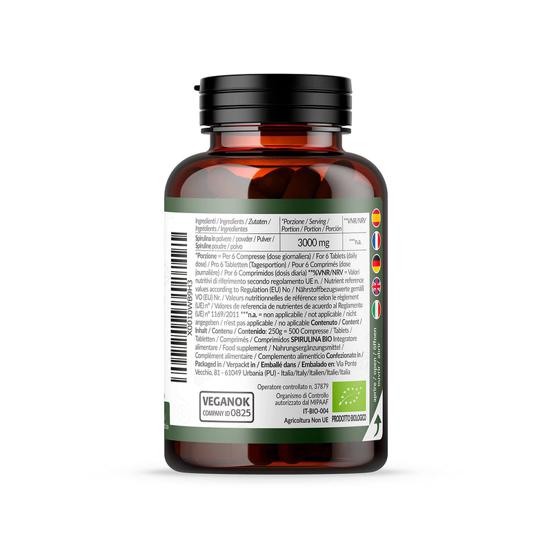 [Australia] - Organic Spirulina Alga Tablets - 500 Tablets - 500mg. Bio, Natural and Pure, Phycocyanin 17%. Cultivated in India in Tamil Nadu. Suitable for Vegetarian and Vegan. NATURALEBIO 