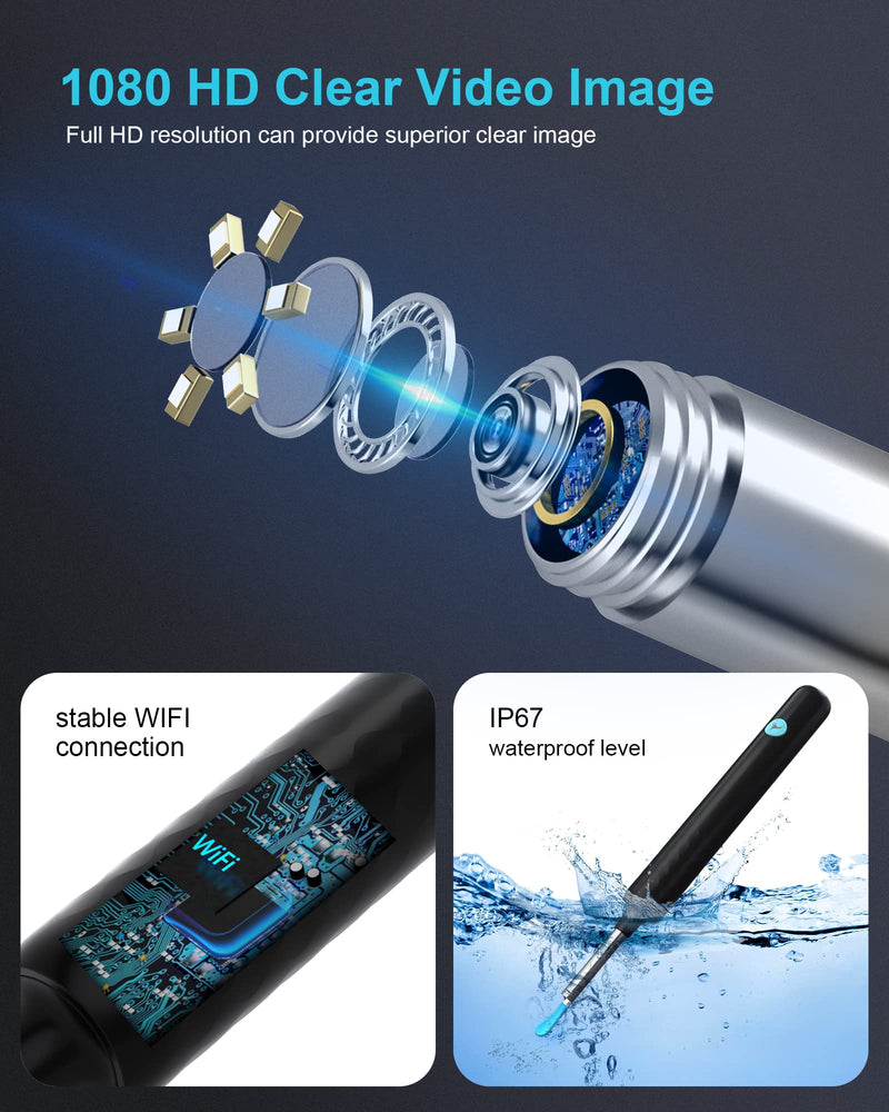 [Australia] - DJROLL Ear Wax Removal Endoscope, Earwax Remover Tool, Ear Camera,1080P FHD Wireless Ear Otoscope with 6 LED Lights,Ear Scope with Ear Wax Cleaner Tool for iPhone, iPad & Android Smart Phones (Black) Black 