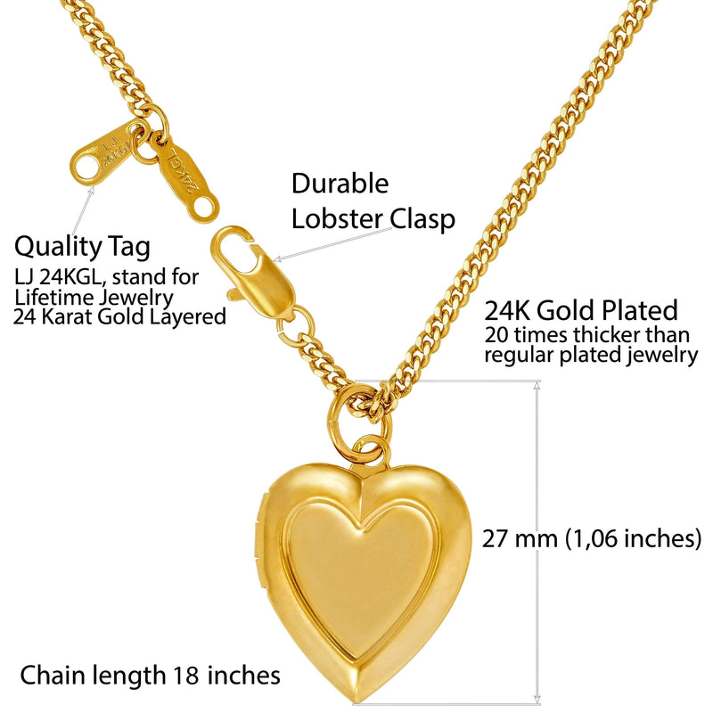 [Australia] - LIFETIME JEWELRY Inlaid Heart Locket Necklace for Women and Girls 24k Gold Plated 