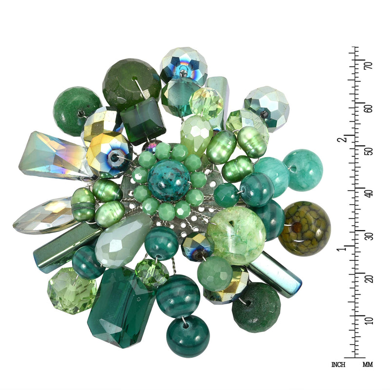 [Australia] - Green Fusion Cultured Freshwater Green Pearl & Simulated Aventurine & Fashion Crystal Floral Pin or Brooch 