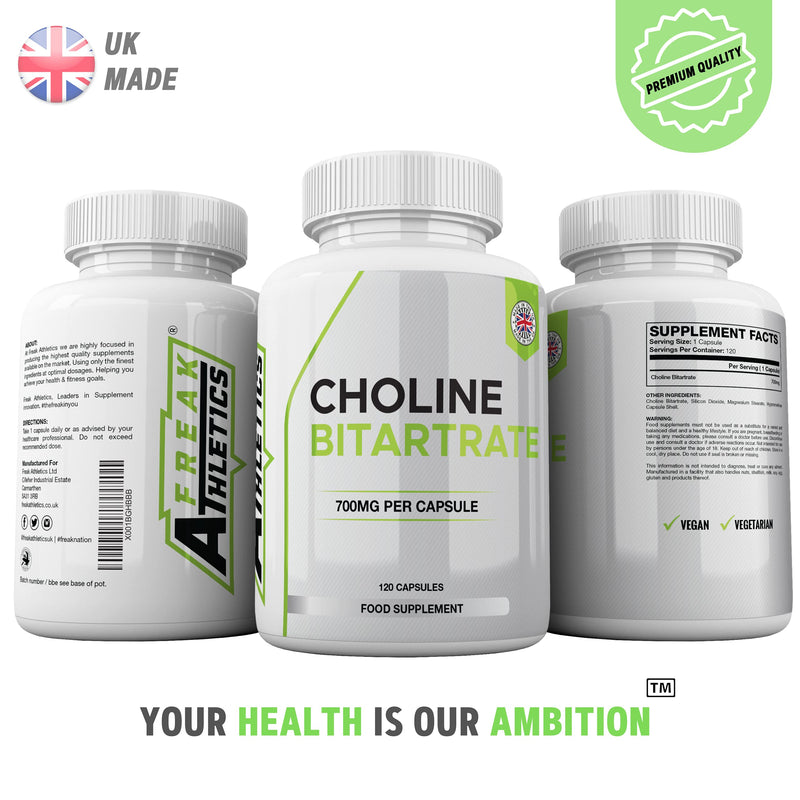 [Australia] - Choline Bitartrate 700mg Capsules by Freak Athletics - 120 Capsules Suitable for Men & Women - UK Made 