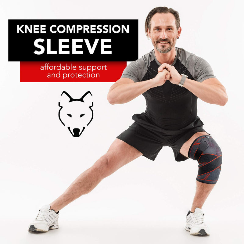 [Australia] - Dr. Wolf Knee Compression Sleeve - Adjustable Knee Wrap For Crossfit, Powerlifting, Basketball, Soccer, & Running - Provides Pain Relief & Patella Support For Men & Women With Arthritis & Knee Injury (Medium) Medium 14-16 Inch 
