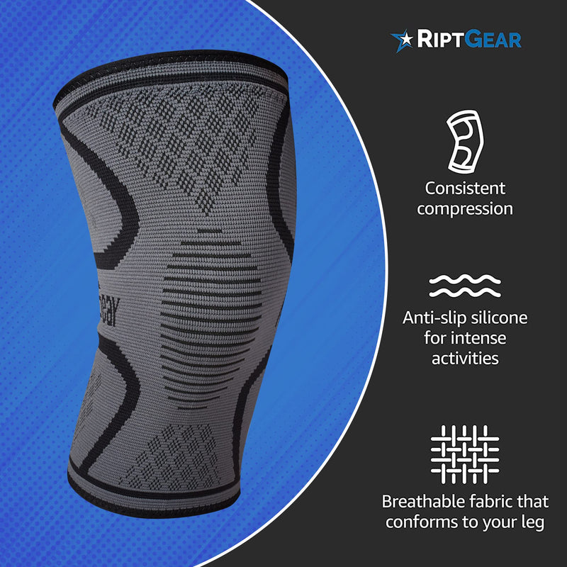 [Australia] - RiptGear Knee Compression Sleeve - Knee Braces for Knee Pain - Compression for Arthritis, Meniscus Tear, Running - Knee Support for Women and Knee Brace for Men - Running Knee Brace, Knee Sleeves Weightlifting (Small, Gray (1 Pack)) Small Gray (1 Pack) 