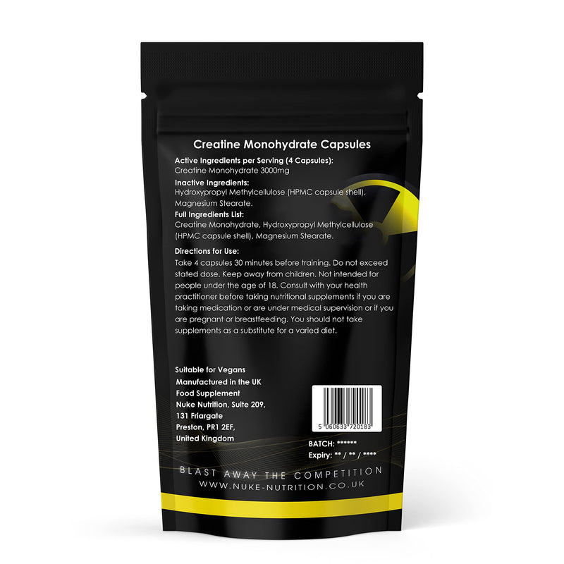 [Australia] - Nuke Nutrition Creatine Tablets 3000mg - 60 Tablets - Pure Creatine Monohydrate Supplements to Boost Muscle Mass, Bulk & Strength - Excellent Pre Workout for Men & Women - Boost Energy & Performance 60 Count (Pack of 1) 