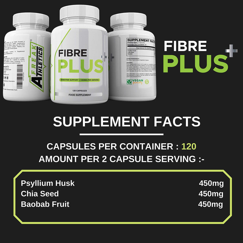 [Australia] - Fibre Plus by Freak Athletics - Daily Fibre Supplement - Premium Fibre Capsules with Psyllium Husk, Chia Seed, Baobab Fruit 