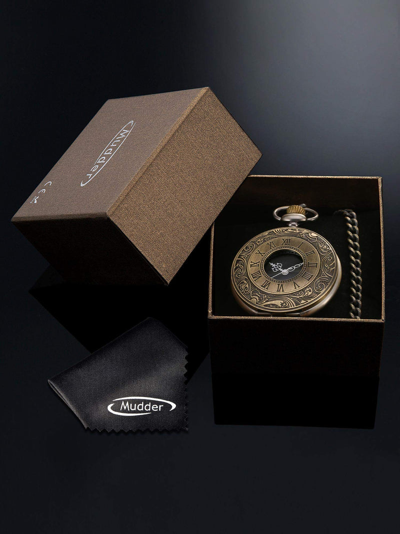 [Australia] - Mudder Vintage Roman Numerals Scale Quartz Pocket Watch with Chain Bronze 
