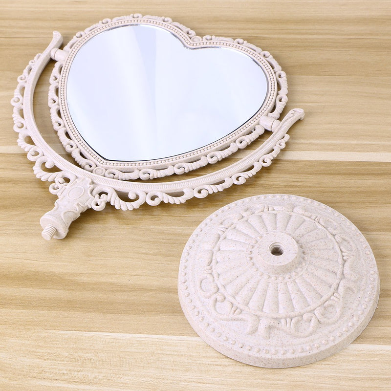 [Australia] - Beaupretty Double Sided Mirror with 360 Degree Rotation Table Top Heart Shape Makeup Cosmetic Mirror (Beige) Beige 