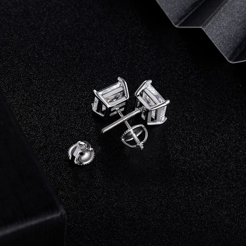 [Australia] - 18K White Gold Plated Princess Cut Cubic Zirconia Screw Back Stud Earring Pack of 5 Pairs (5 Pairs) 