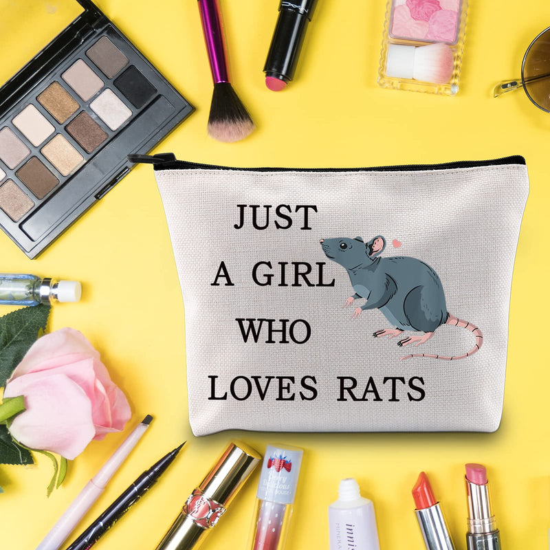 [Australia] - LEVLO Funny Rat Cosmetic Bag Animal Lover Gift Just A Girl Who Loves Rats Makeup Zipper Pouch Bag Rat Lover Gift For Women Girls (Who Loves Rats) 