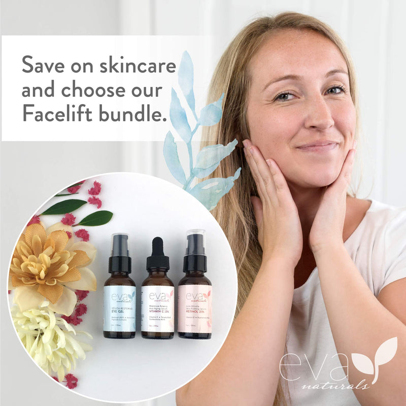 [Australia] - Eva Naturals Facelift in a Bottle - 3-in-1 Anti-Aging Set with Retinol Serum, Vitamin C Serum and Eye Gel - Formulated to Reduce Wrinkles, Fade Dark Spots and Treat Under-Eye Bags - Premium Quality 