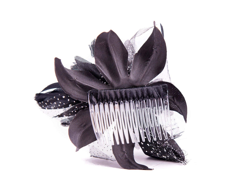 [Australia] - Feather Comb Fascinator for Women Wedding Ascot Races Christening Hair Piece (Black) Black 