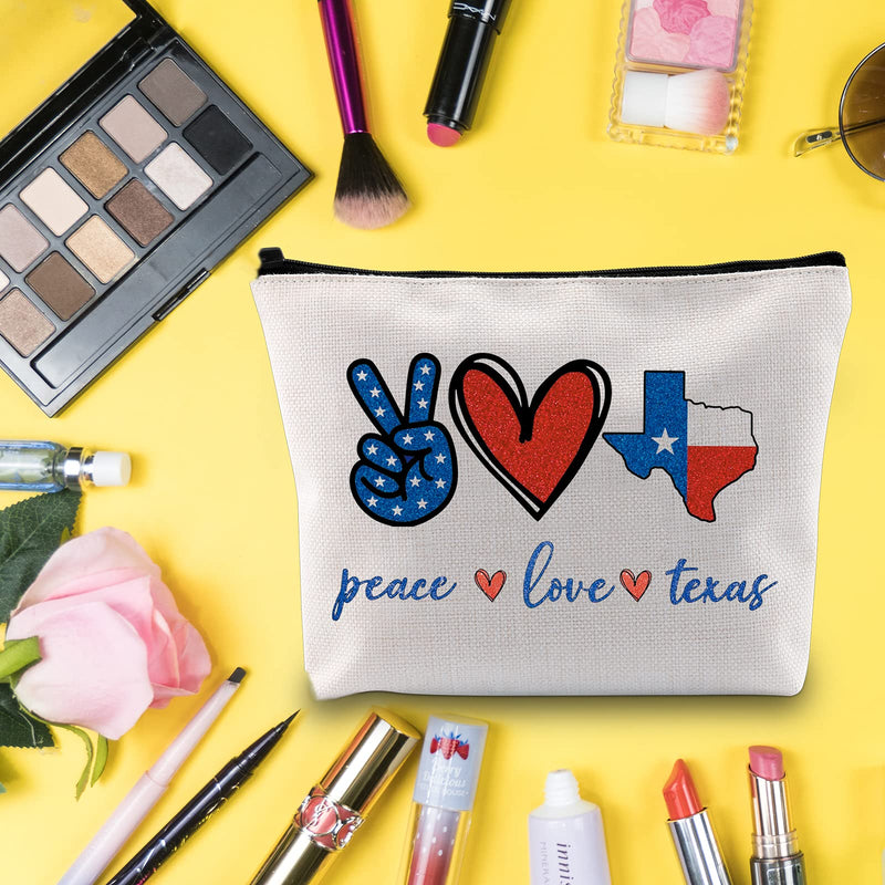[Australia] - LEVLO Funny Texas Map Cosmetic Bag Proud Texan Gift Peace Love Texas Makeup Zipper Pouch Bag Texas Lone Star State Gift, Peace Love Texas, 