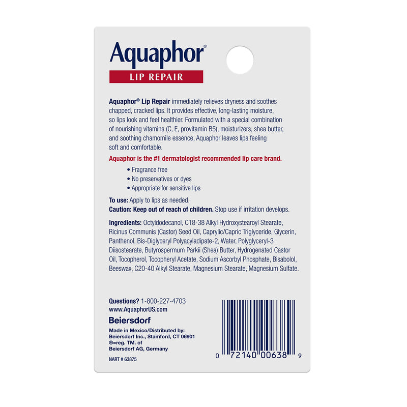 [Australia] - Aquaphor Lip Repair Ointment - Long-lasting Moisture to Soothe Dry Chapped Lips - .35 fl. oz. Tube 