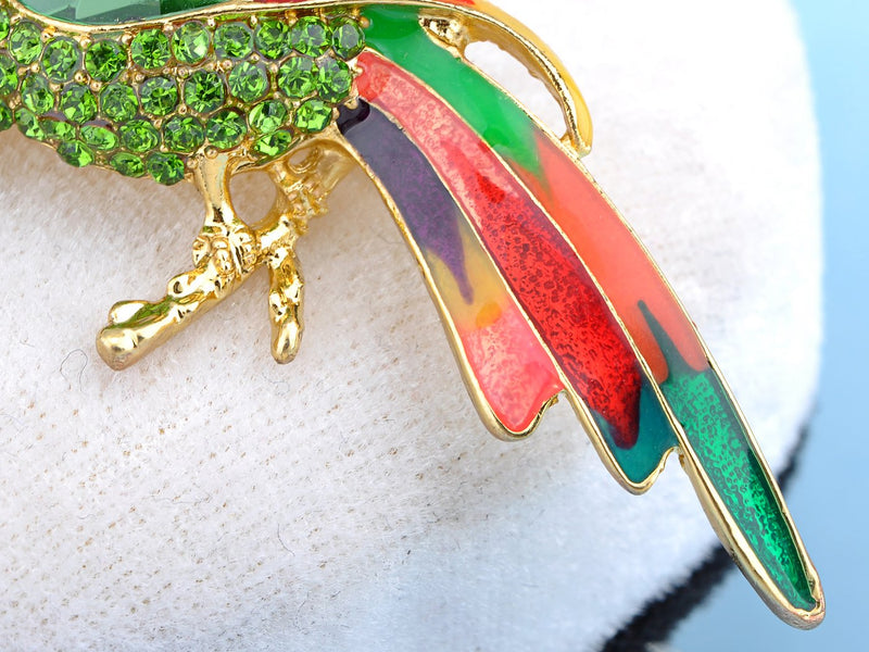 [Australia] - Alilang Golden Tone Green Rhinestones Enamel Tropical Parrot Bird Brooch Pin 