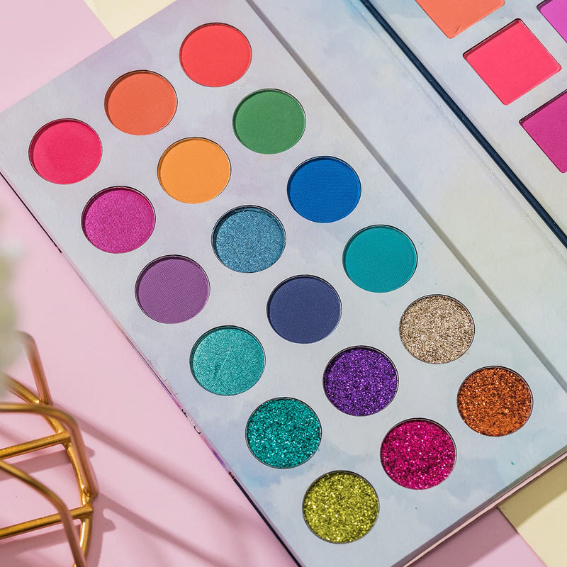 [Australia] - 105 Colors Makeup Eyeshadow Palette with Matte Blush Makeup Set, 5 in 1 Pastel Paradise Palette Neon Glitter Rainbow Shimmer Matte Eye Shadow Powder Long Lasting Blendable Make Up Pallet Gift Set 