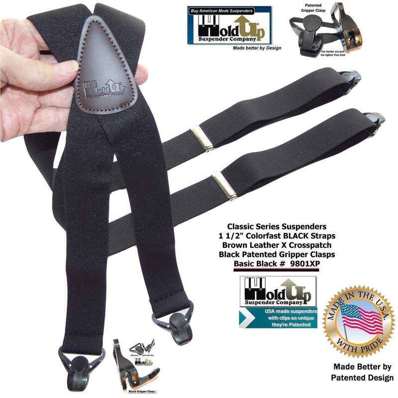 [Australia] - HoldUp Brand Classic Series Basic Black Suspenders with Black Gripper Clasp 