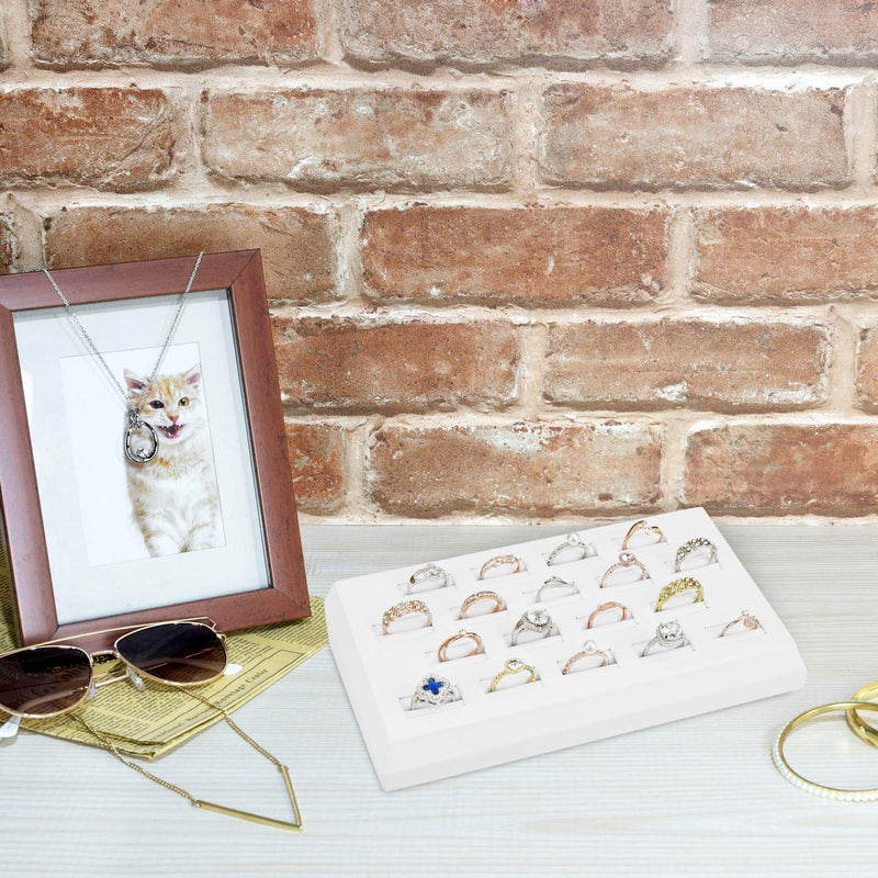 [Australia] - Mooca Premium White Leatherette 18 Slots Ring Tray Display, Slotted Ring Showcase Display Jewelry Organizer Stand, Jewelry Ring Holder for Showcase 
