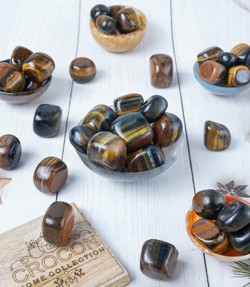 [Australia] - Crocon blue tiger eye tumble stones Set Pocket Crystal Healing gemstones Tumble Collection palm stone Good Luck Charm Gift Craft Home Decor Size: 20-25 mm 1 LB 