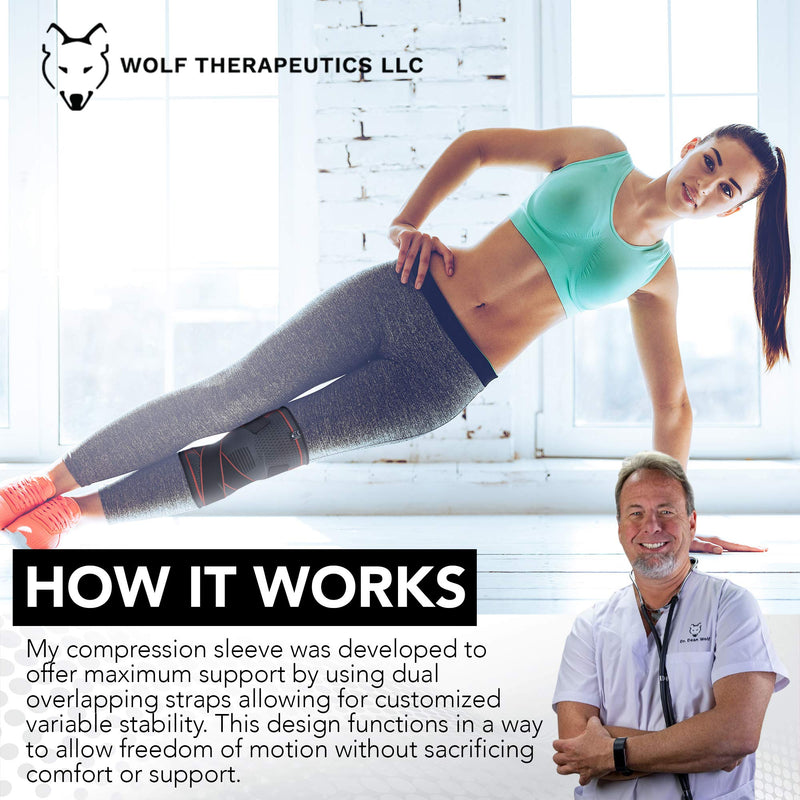 [Australia] - Dr. Wolf Knee Compression Sleeve - Adjustable Knee Wrap For Crossfit, Powerlifting, Basketball, Soccer, & Running - Provides Pain Relief & Patella Support For Men & Women With Arthritis & Knee Injury (Medium) Medium 14-16 Inch 
