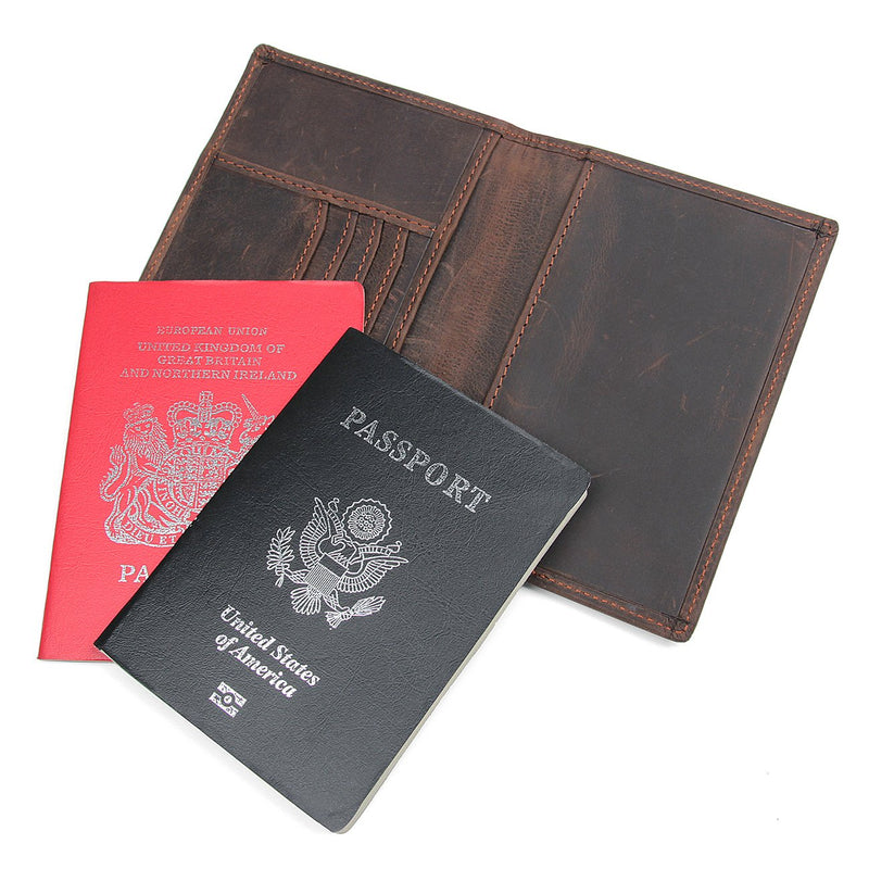 [Australia] - RFID Blocking Passport Holder Travel Wallet - Genuine Leather Dark Brown Bifold Wallet 