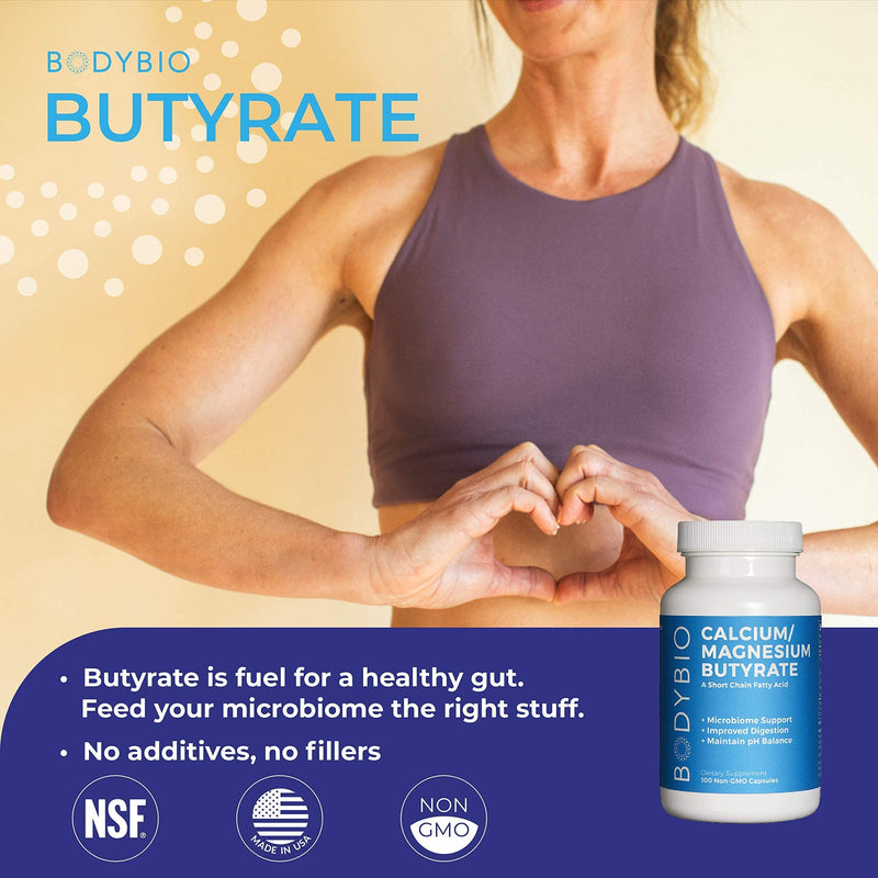 [Australia] - BodyBio POSTBIOTIC - Butyrate Supplement | Butyric Acid + Sodium | Highly Bioavailable | No Fillers | No Additives | Vegetarian-Friendly | 60 Capsules, White 60 Count (Pack of 1) 