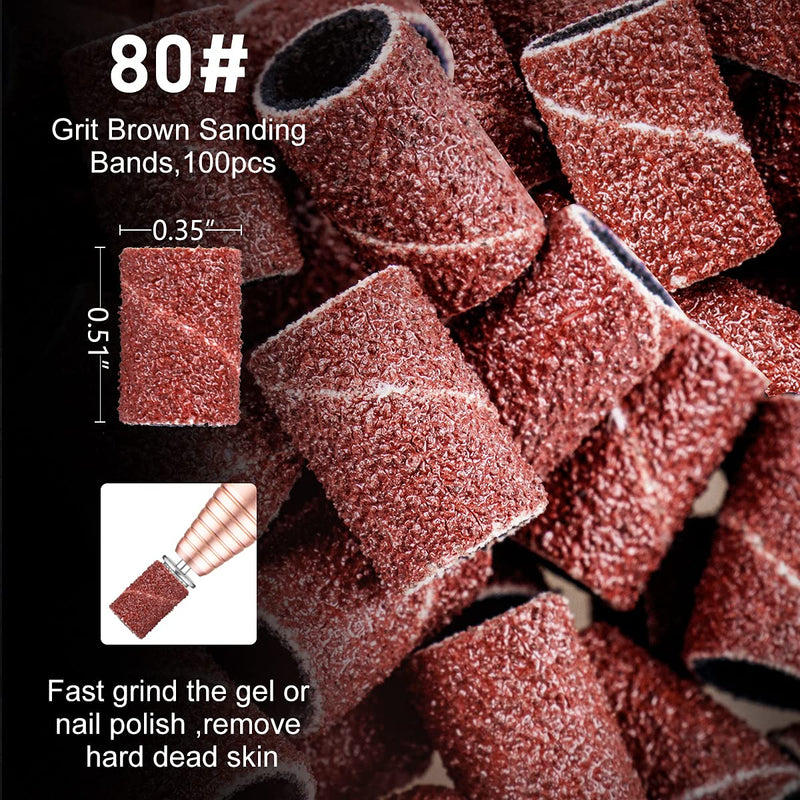 [Australia] - Nail Drill Bits with 300pcs Sanding Bands for Nail Drill Electric File Nail Bits 3/32 Inch Size #80#120#180 Efile Sanding for Acrylic Gel Nails Cuticle Manicure Pedicure 