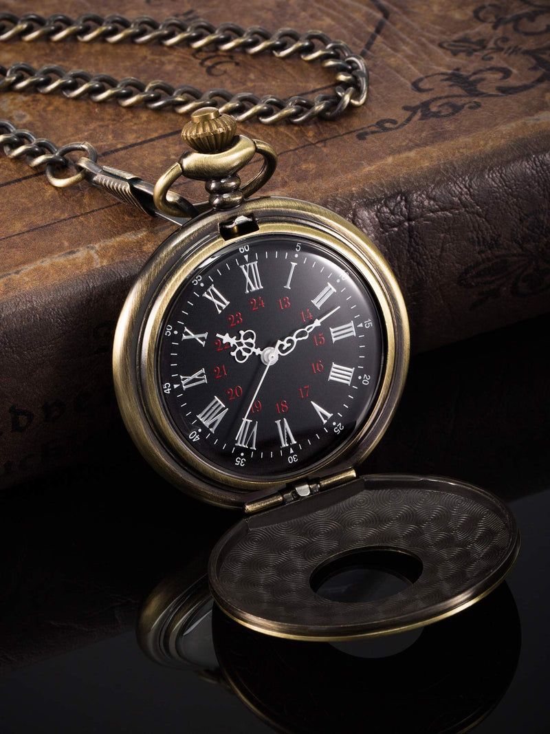 [Australia] - Hicarer Vintage Pocket Watch Steel Men Watch with Chain Bronze 