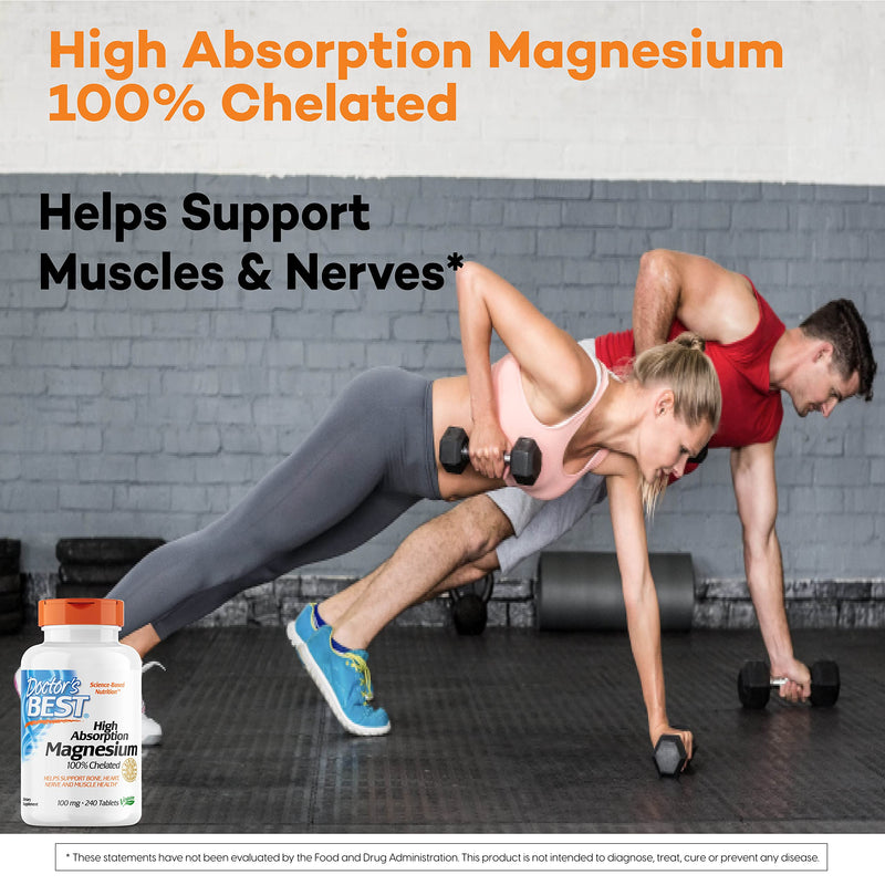 [Australia] - Doctor's Best High Absorption Magnesium Glycinate Lysinate, 100% Chelated, Non-GMO, Vegan, Gluten & Soy Free, 100 mg, 240 Count (Pack of 1) 
