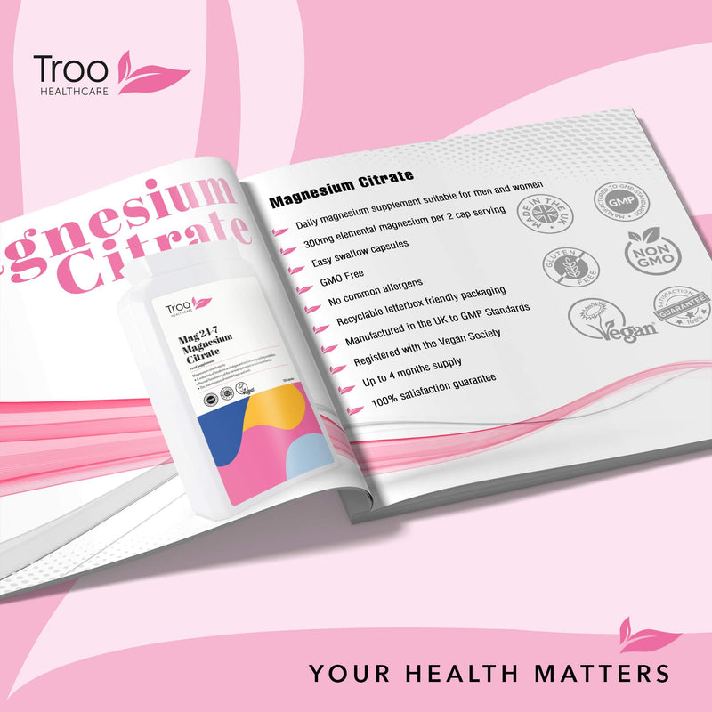 [Australia] - Troo Magnesium Citrate 120 Capsules 500mg Mag24-7 - Highly Absorbable Daily Supplement for Men and Women - Manufactured in the UK and Vegan Society Registered - Easy Swallow 