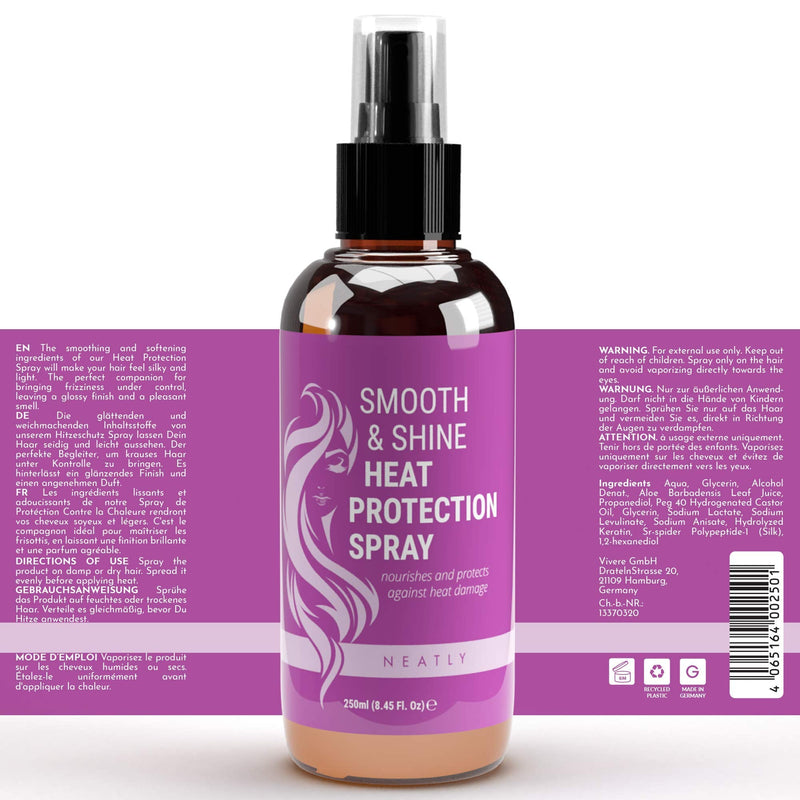 [Australia] - Neatly Heat Protection Spray for Hair - A Natural Keratin Hair Spray for Heat Defense - Heat Protection for Hair with Aloe Vera & Keratin - Heat Protector Spray & Heat Defense Spray for Hair, 250ml 