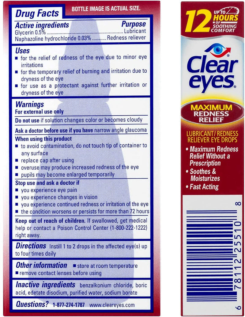 [Australia] - Clear Eyes | Maximum Redness Relief Eye Drops | Up to 12 Hours of Soothing Comfort | 1 oz | Pack of 4 