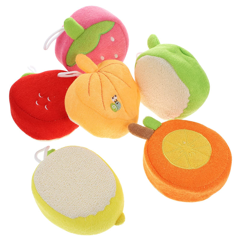 [Australia] - Lurrose 6pcs Kids Bath Sponge Cute Fruit Shape Body Loofah Shower Scrubber Exfoliating Washer Bath Ball Pouf Towel for Baby Toddler 