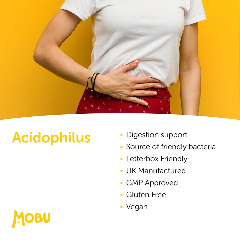 [Australia] - MOBU - Acidophilus Lactobacillus 50mg Probiotic - 500 Million CFU - Supports Healthy Gut Microbiome and Digestion System - Reduce Bloating - UK Made - GMP Approved - 120 Tablets 