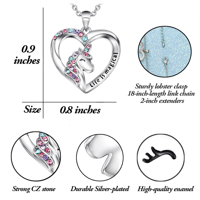 [Australia] - Shonyin Silver Unicorn Necklace/Hypoallergenic Earrings Valentine's Day Christmas Birthday Party Jewelry Gift for Girls Women a-life is magical necklace 